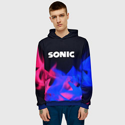 Толстовка-худи мужская Sonic neon flame, цвет: 3D-синий — фото 2