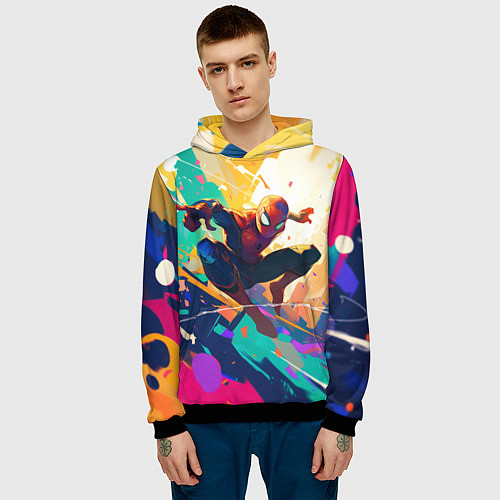 Мужская толстовка Человек-паук на ярком фоне / 3D-Черный – фото 3