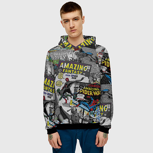 Мужская толстовка Spider-man comics / 3D-Черный – фото 3