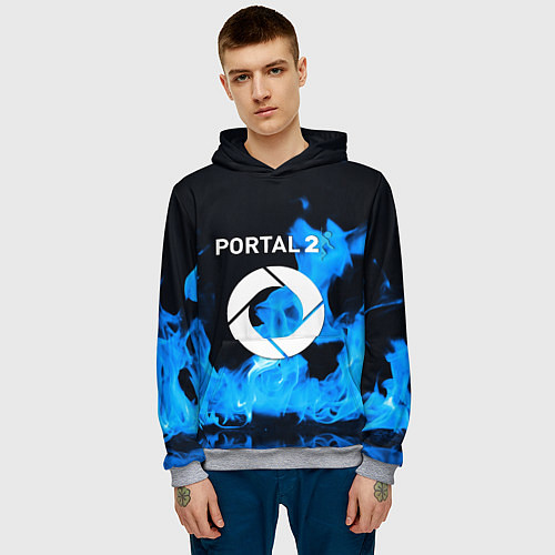 Мужская толстовка Portal 2 blue flame / 3D-Меланж – фото 3