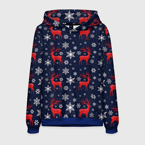 Мужская толстовка Олени новогодние / 3D-Синий – фото 1