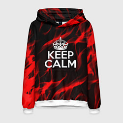 Толстовка-худи мужская Keep calm flame red, цвет: 3D-белый