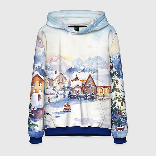 Мужская толстовка Новогодний снежный город / 3D-Синий – фото 1