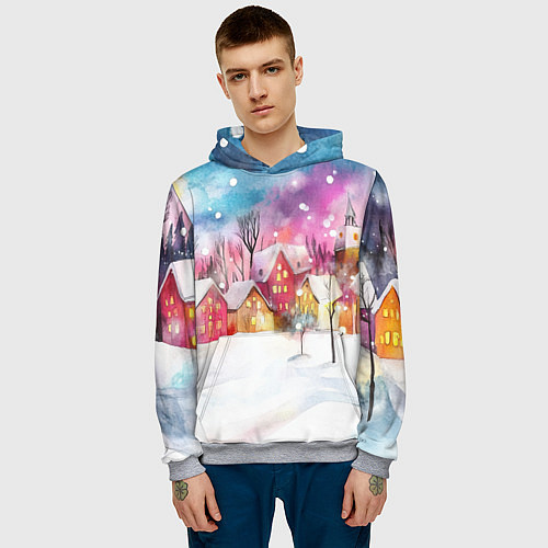 Мужская толстовка Новогодний ночной дворик / 3D-Меланж – фото 3