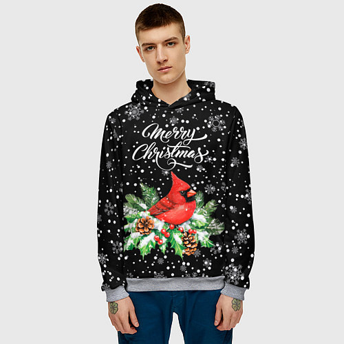 Мужская толстовка Рождественский красный кардинал / 3D-Меланж – фото 3
