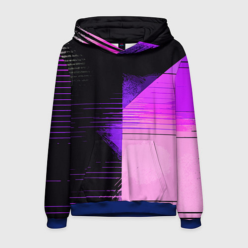 Мужская толстовка Горизонтальные полосы на чёрно-розовом фоне / 3D-Синий – фото 1