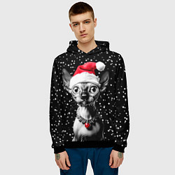 Толстовка-худи мужская Сфинкс в шапке Санты, цвет: 3D-черный — фото 2