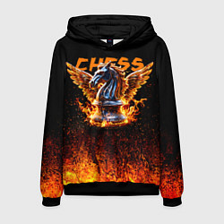 Толстовка-худи мужская Шахматный крылатый конь в огне, цвет: 3D-черный