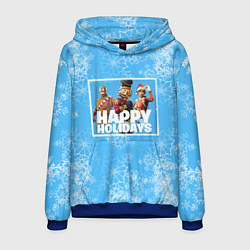 Толстовка-худи мужская Happy Holidays - Fortnite Ginger Gunner и Щелкунчи, цвет: 3D-синий