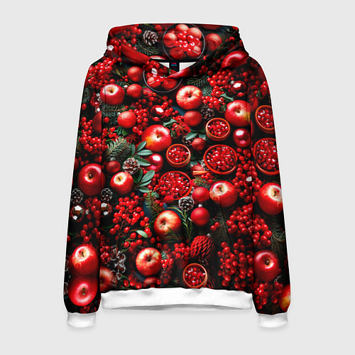 Мужская толстовка Рождественские ягоды и фрукты / 3D-Белый – фото 1