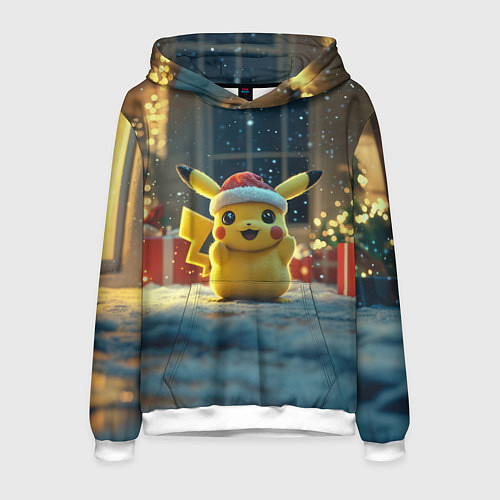 Мужская толстовка Счастливый новогодний Пикачу / 3D-Белый – фото 1