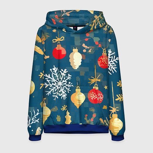 Мужская толстовка Ёлочные игрушки и снежинки / 3D-Синий – фото 1