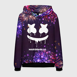 Толстовка-худи мужская Праздничный Marshmello, цвет: 3D-черный