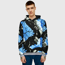 Толстовка-худи мужская Чёрные линии на чёрно-синем фоне, цвет: 3D-меланж — фото 2