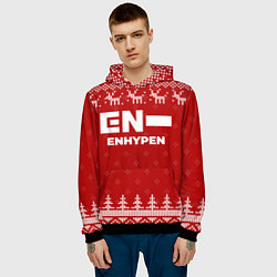 Толстовка-худи мужская Новогодний Enhypen с оленями, цвет: 3D-черный — фото 2
