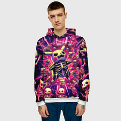 Толстовка-худи мужская Пикачу и скелетики - авангардный паттерн, цвет: 3D-белый — фото 2
