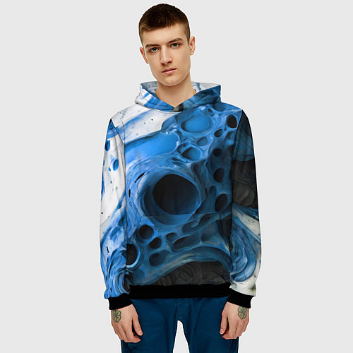 Мужская толстовка Сине-белая абстрактная структура / 3D-Черный – фото 3