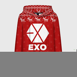 Толстовка-худи мужская Новогодний Exo с оленями, цвет: 3D-черный