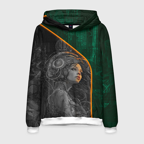 Мужская толстовка Девушка-андроид в оранжевых тенях / 3D-Белый – фото 1