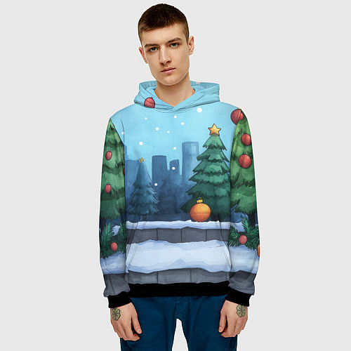 Мужская толстовка Елки и елочные игрушки / 3D-Черный – фото 3