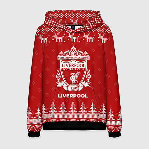 Мужская толстовка Новогодний Liverpool с оленями / 3D-Черный – фото 1