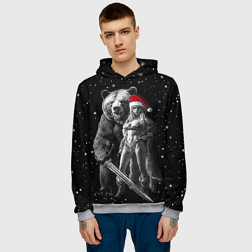 Мужская толстовка Античная снегурочка с медведем / 3D-Меланж – фото 3