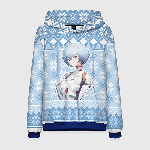 Мужская толстовка Rei christmas sweater Evangelion / 3D-Синий – фото 1