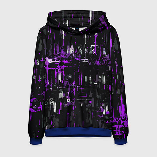 Мужская толстовка Бело-фиолетовая тревожная абстракция на чёрном фон / 3D-Синий – фото 1