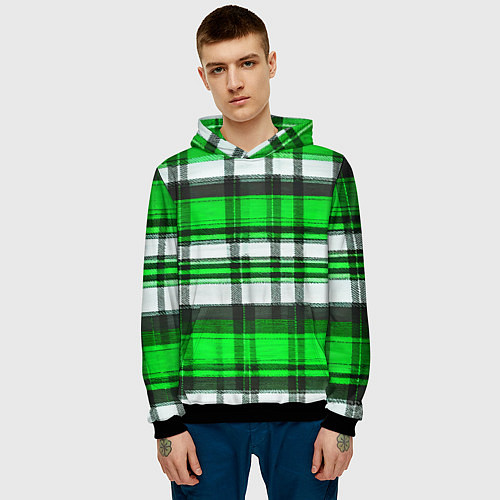 Мужская толстовка Зелёно-белая ткань в клетку / 3D-Черный – фото 3