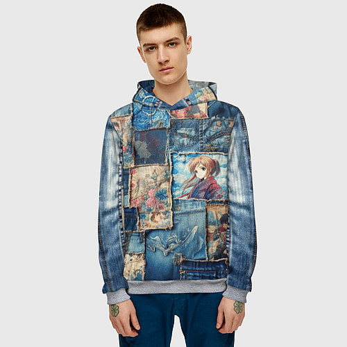 Мужская толстовка Аниме влюбленные на пэчворк / 3D-Меланж – фото 3
