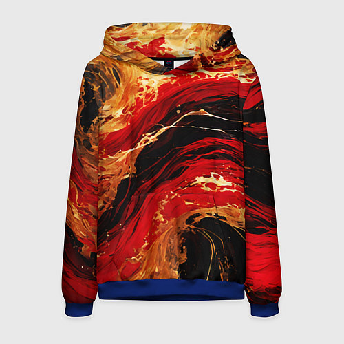 Мужская толстовка Красно-золотые брызги на чёрном фоне / 3D-Синий – фото 1