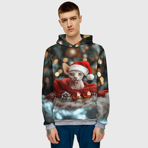 Мужская толстовка Новогодний кот сфинкс / 3D-Меланж – фото 3