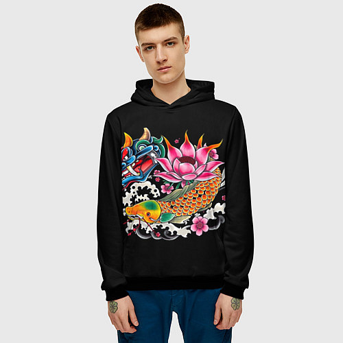 Мужская толстовка Татуировка в японском стиле / 3D-Черный – фото 3
