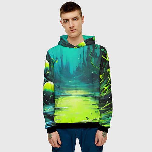 Мужская толстовка Зелёная кислотная абстракция / 3D-Черный – фото 3