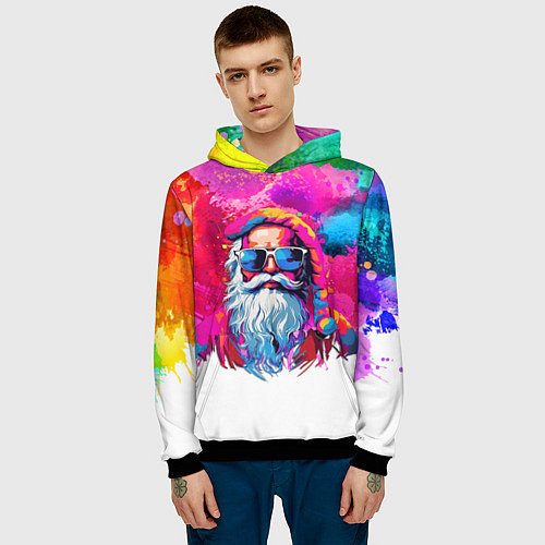 Мужская толстовка Дед мороз красочный хипстер / 3D-Черный – фото 3