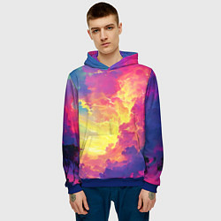 Толстовка-худи мужская Розовые облака на синем небе, цвет: 3D-синий — фото 2