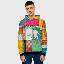 Толстовка-худи мужская Пэчворк с человечком, цвет: 3D-черный — фото 2