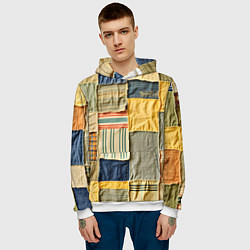 Толстовка-худи мужская Пэчворк в желтых оттенках, цвет: 3D-белый — фото 2