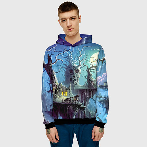 Мужская толстовка Коттедж ведьмы - нейроарт фантазия / 3D-Черный – фото 3