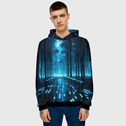 Толстовка-худи мужская Синий цифровой лес, цвет: 3D-черный — фото 2