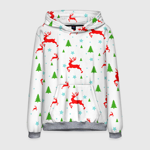 Мужская толстовка Новогодние олени с ёлками / 3D-Меланж – фото 1