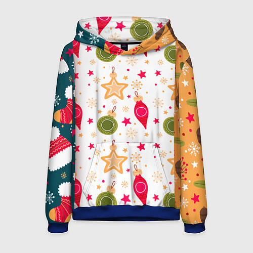 Мужская толстовка Новогодние паттерны комбинация / 3D-Синий – фото 1