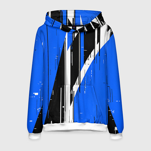 Мужская толстовка Чёрно-белые вертикальные полосы на синем фоне / 3D-Белый – фото 1