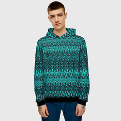 Толстовка-худи мужская Бирюзовый узоры, цвет: 3D-черный — фото 2