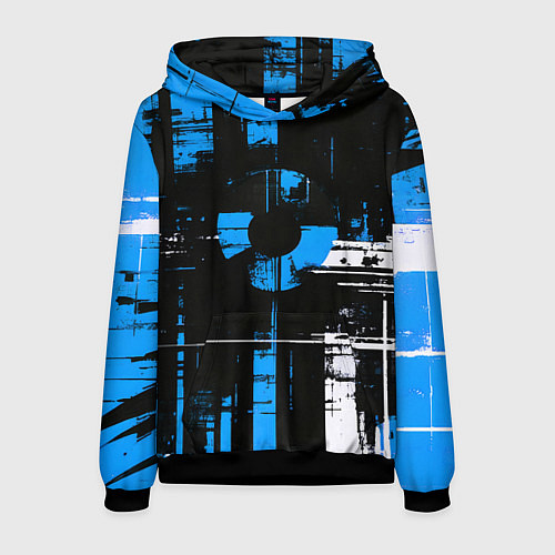 Мужская толстовка Сине-белый гранж на чёрном фоне / 3D-Черный – фото 1