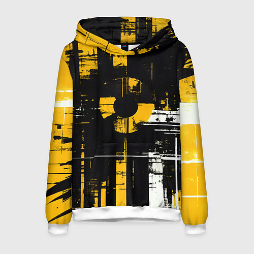 Мужская толстовка Жёлто-белый гранж на чёрном фоне / 3D-Белый – фото 1