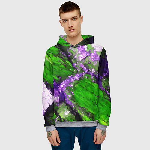 Мужская толстовка Фиолетовый минерал в зелёном камне / 3D-Меланж – фото 3