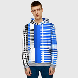 Толстовка-худи мужская White stripes on a black and blue background, цвет: 3D-меланж — фото 2