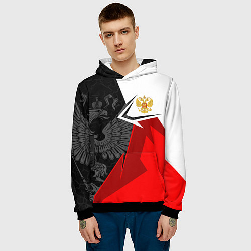 Мужская толстовка Герб России - красно-белый / 3D-Черный – фото 3