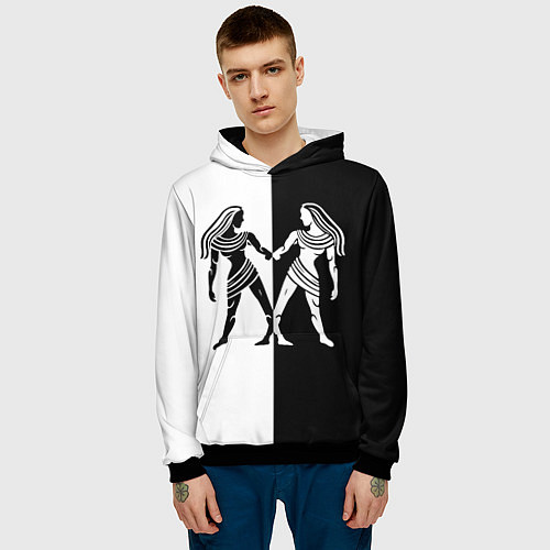 Мужская толстовка Близнецы чёрно-белое / 3D-Черный – фото 3